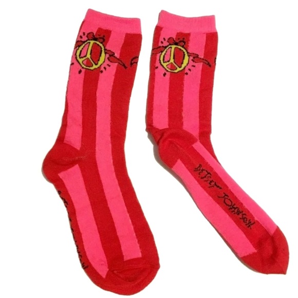 Betsey Johnson Womens Crew Socks Red Pink Green Kiss Bow Stripes Bunny Christmas - Picture 3 of 9